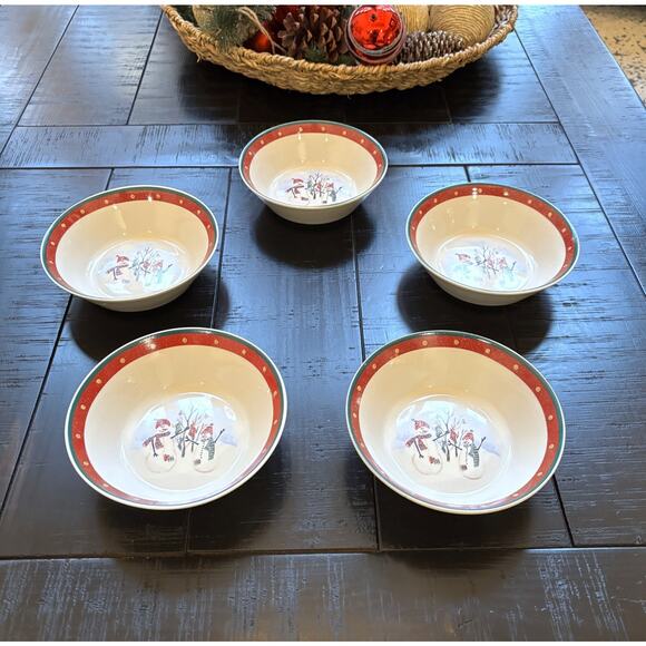 Royal Seasons Snowman Stoneware 5pc Soup Cereal Salad Bowls Holiday 6.75 In - Picture 2 of 7